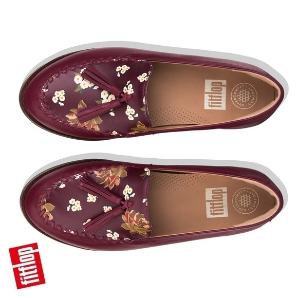 FITFLOP Sz 7.5 Petrina Dark Floral Mocca Loafers Shoes - Picture 3 of 8
